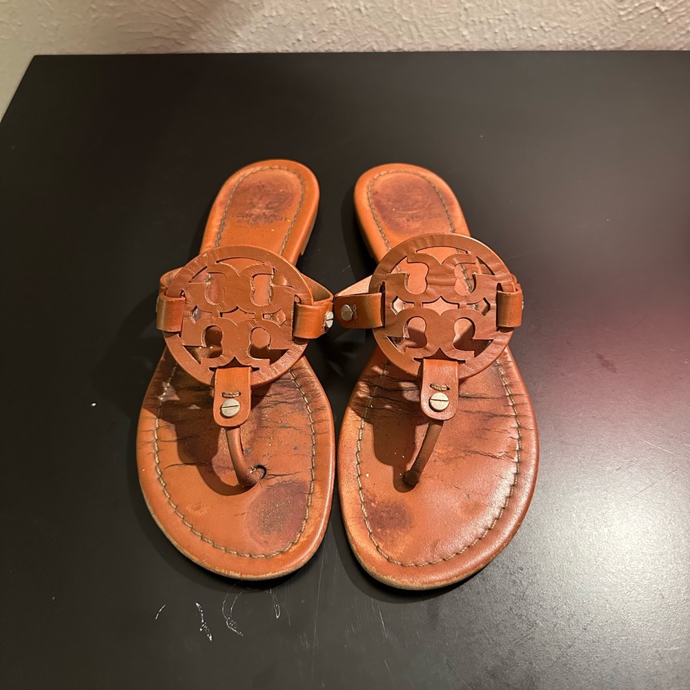 Tory Burch Miller Sandals – Size 7.5 – Vintage Vachetta – Well Loved 🤎